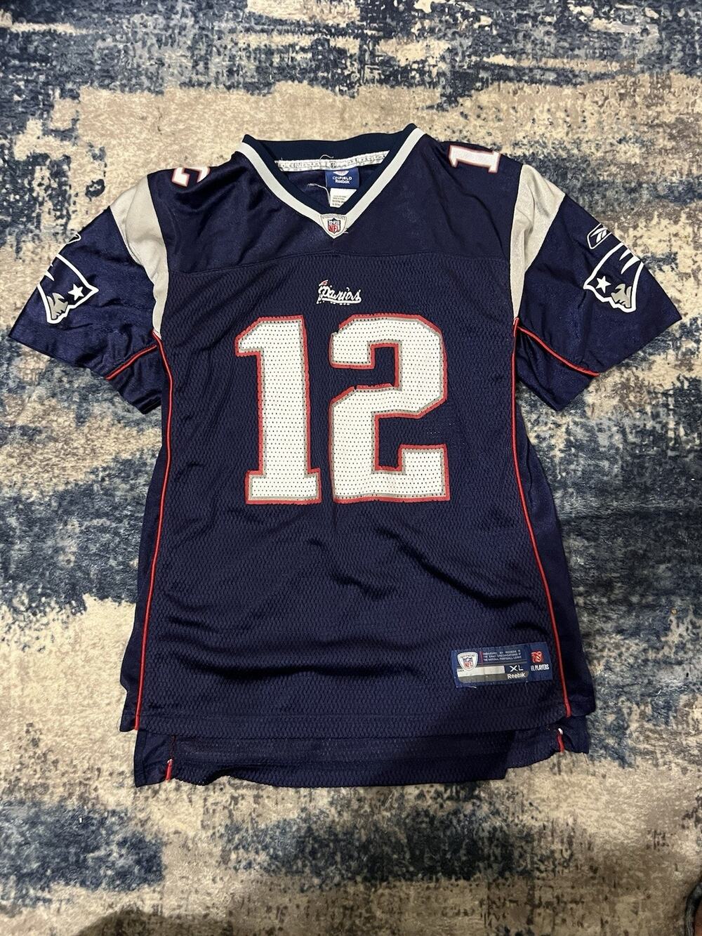 Size Men’s S-VTG Reebok Tom Brady New England Patriots Jersey Navy Blue Youth XL